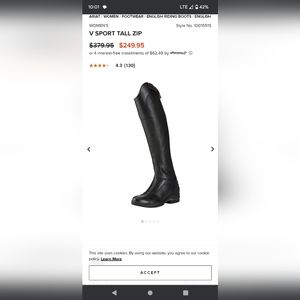 Ariat V Sport Tall Zip size 6 short slim